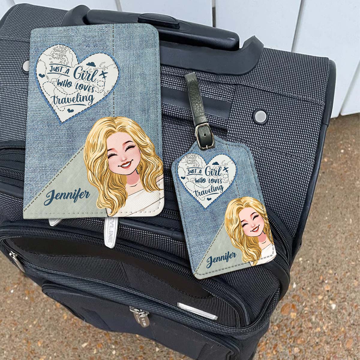 Just A Girl Who Loves Traveling - Personalized Travelling Leather Luggage Tag & Passport Holder