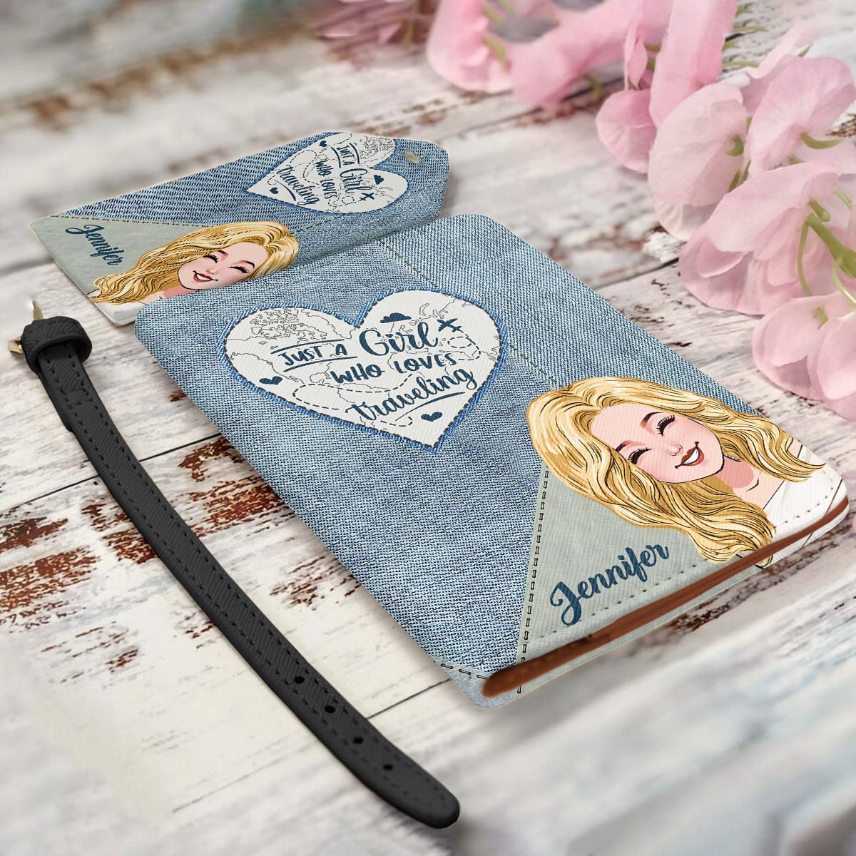 Just A Girl Who Loves Traveling - Personalized Travelling Leather Luggage Tag & Passport Holder