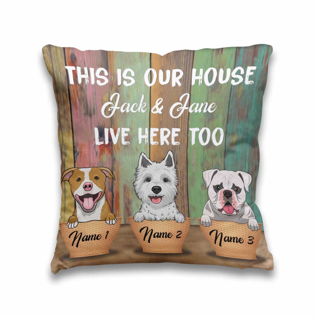 Coussin décoratif personnalisé pour chien « Voici notre maison »