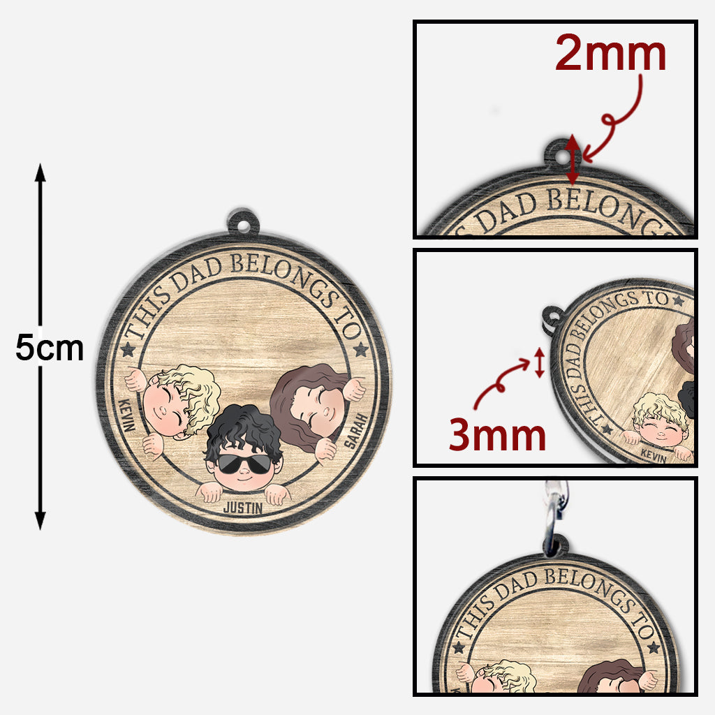 This Dad Belongs To - Personalized Father's Day Father Keychain (Printed On Both Sides)