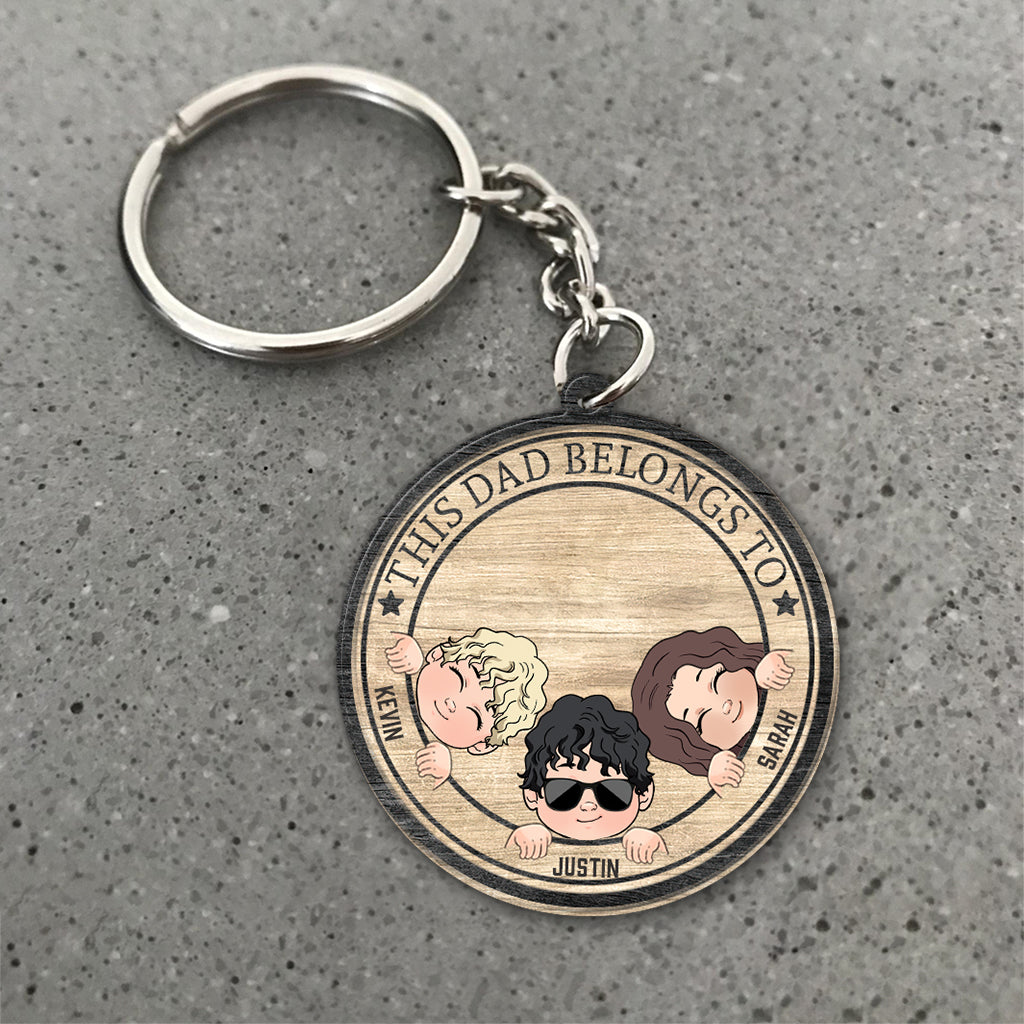 This Dad Belongs To - Personalized Father's Day Father Keychain (Printed On Both Sides)