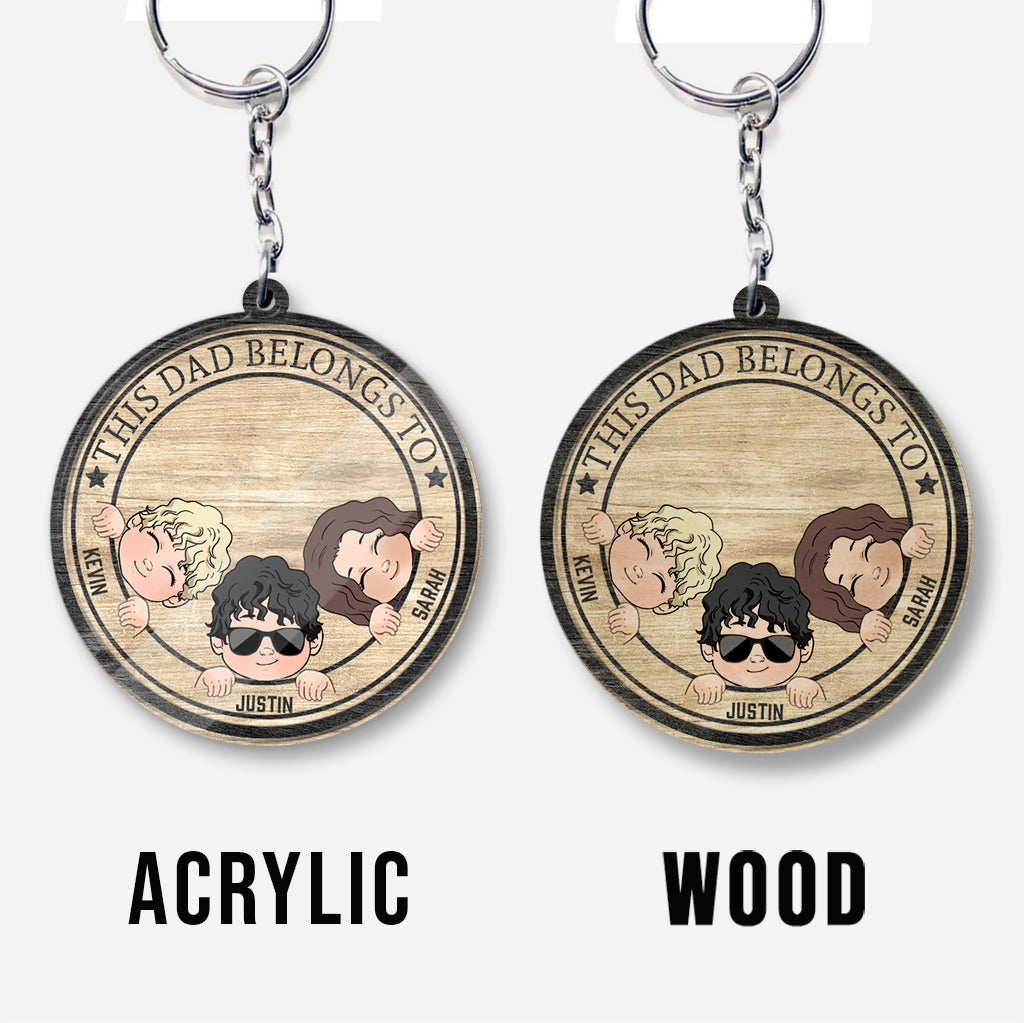 This Dad Belongs To - Personalized Father's Day Father Keychain (Printed On Both Sides)