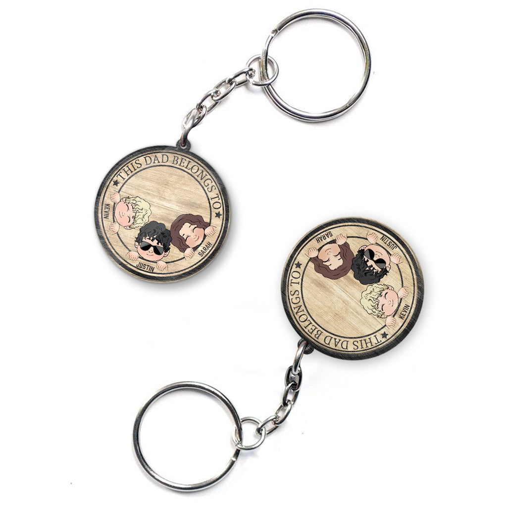 This Dad Belongs To - Personalized Father's Day Father Keychain (Printed On Both Sides)