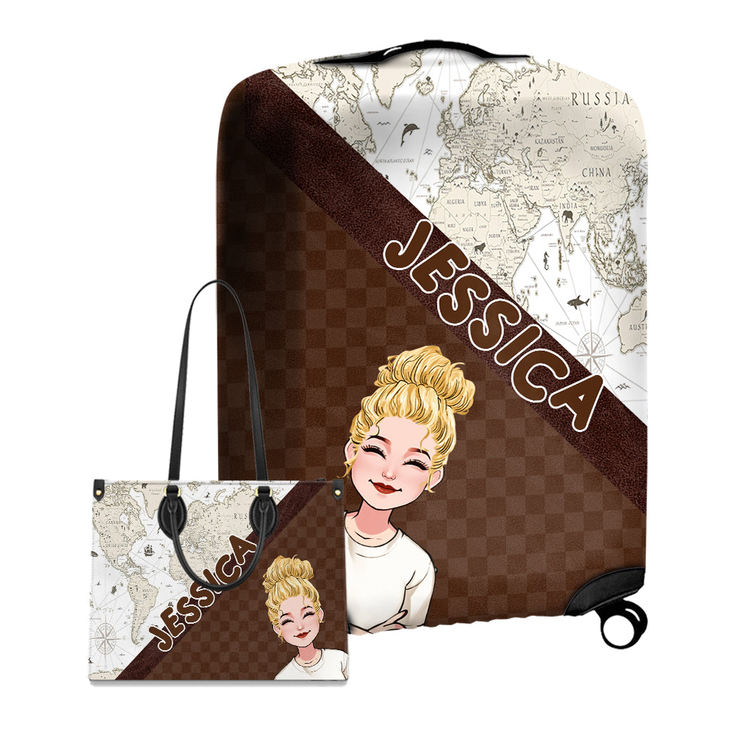 Das Abenteuer ruft – Personalisierte Reise-Handtasche und Gepäckhülle aus Leder