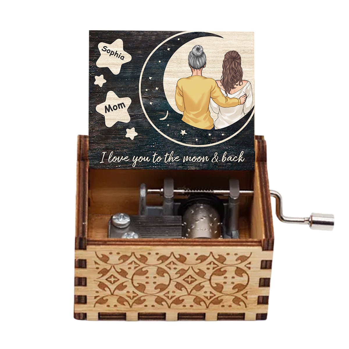 I Love You - Gift for mom, daughter, son, granddaughter, grandson, grandma - Personalized Hand Crank Music Box