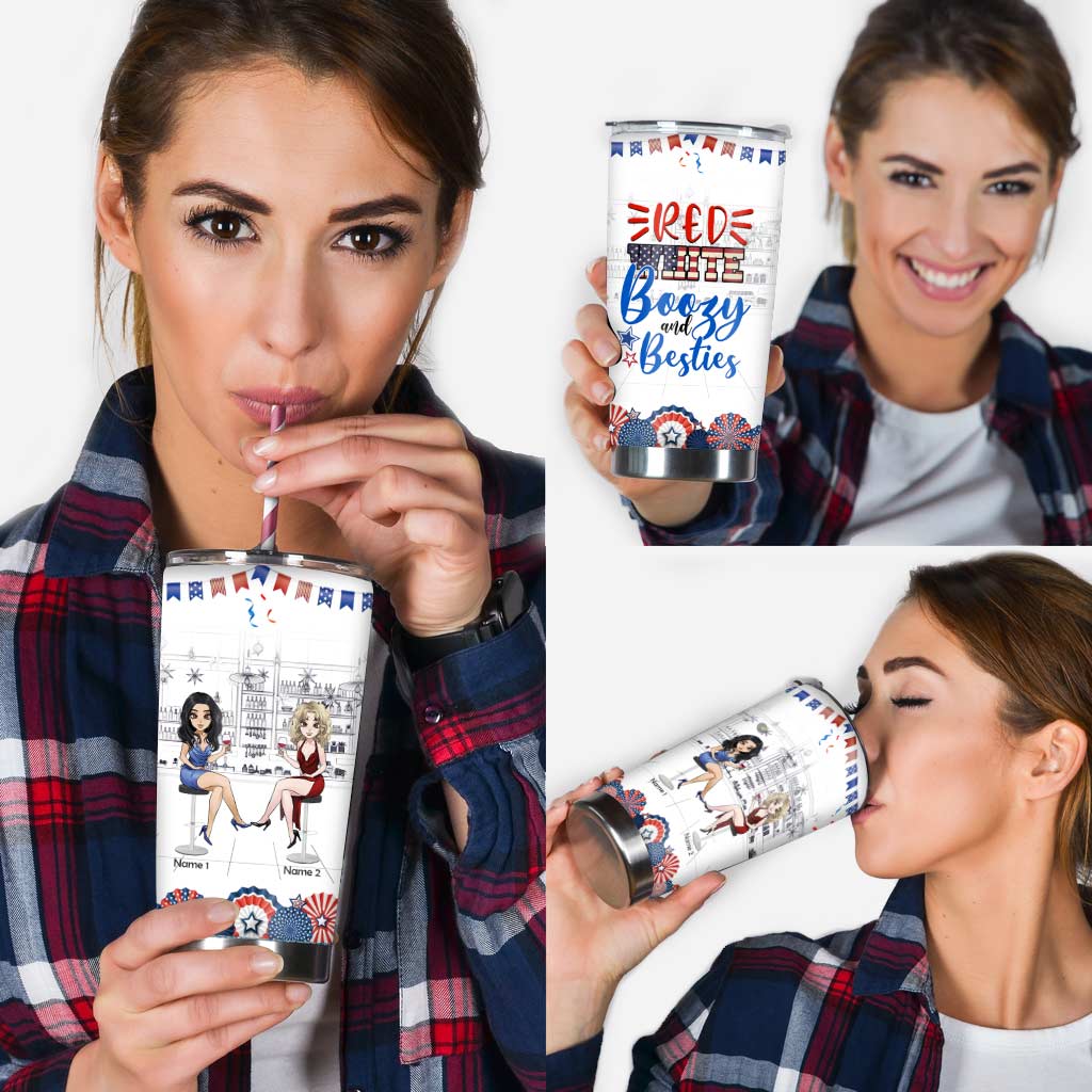 Red White And Boozy - Personalized Independence Day Bestie Tumbler