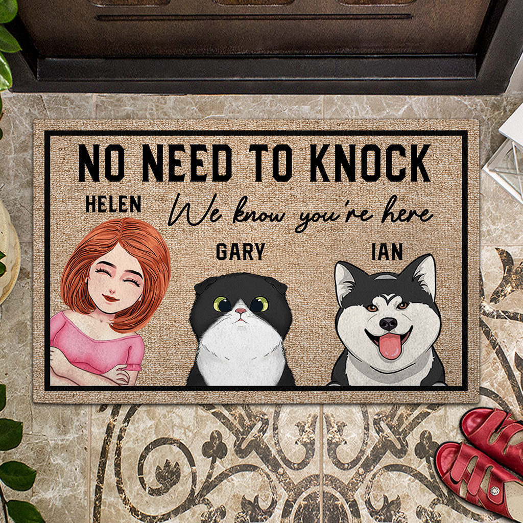 No Need To Knock We Know You Are Here - Personalized Dog Doormat