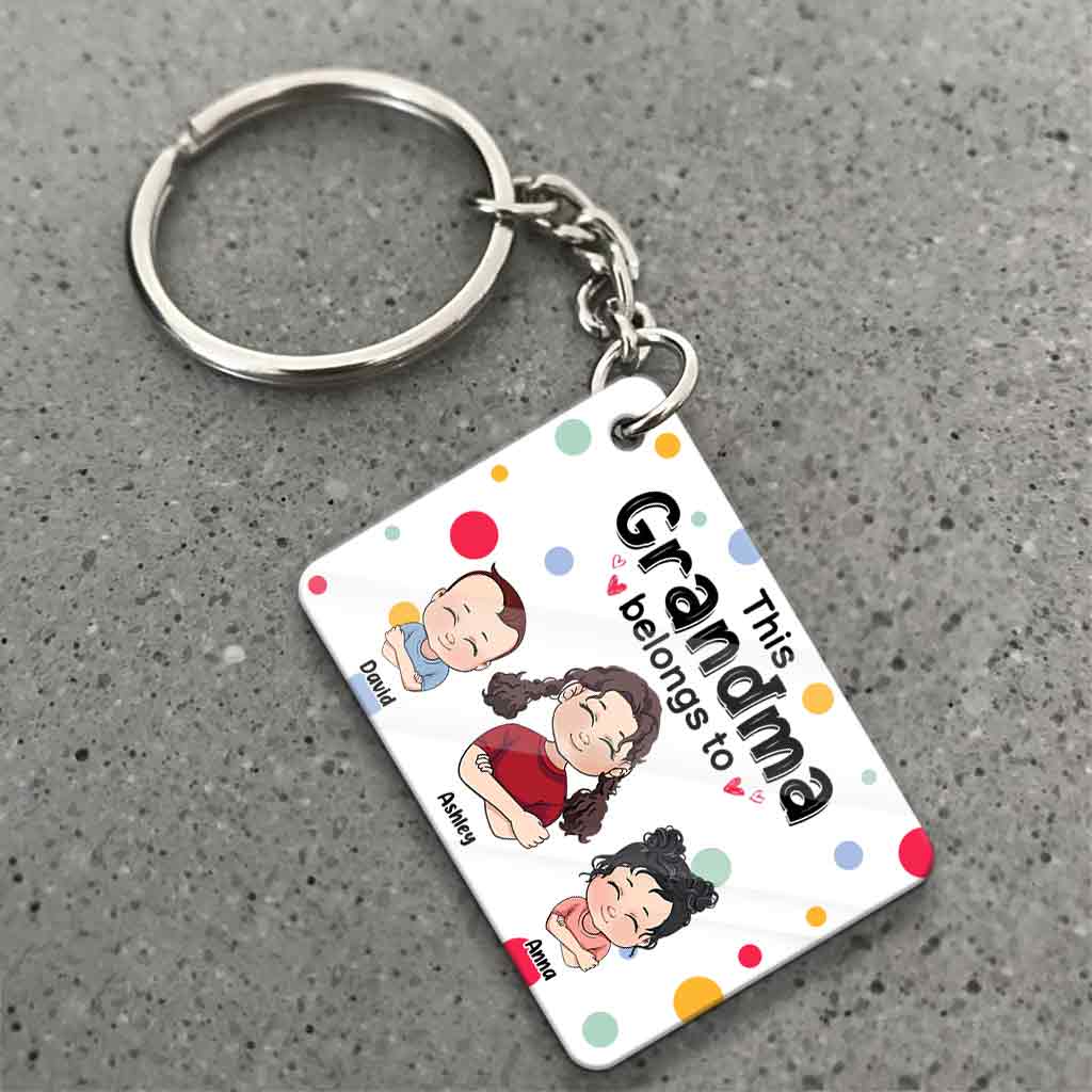 This Grandma / Grandpa / Mom / Dad Belongs To - Personalized Mother's day Grandma Keychain (Printed On Both Sides)