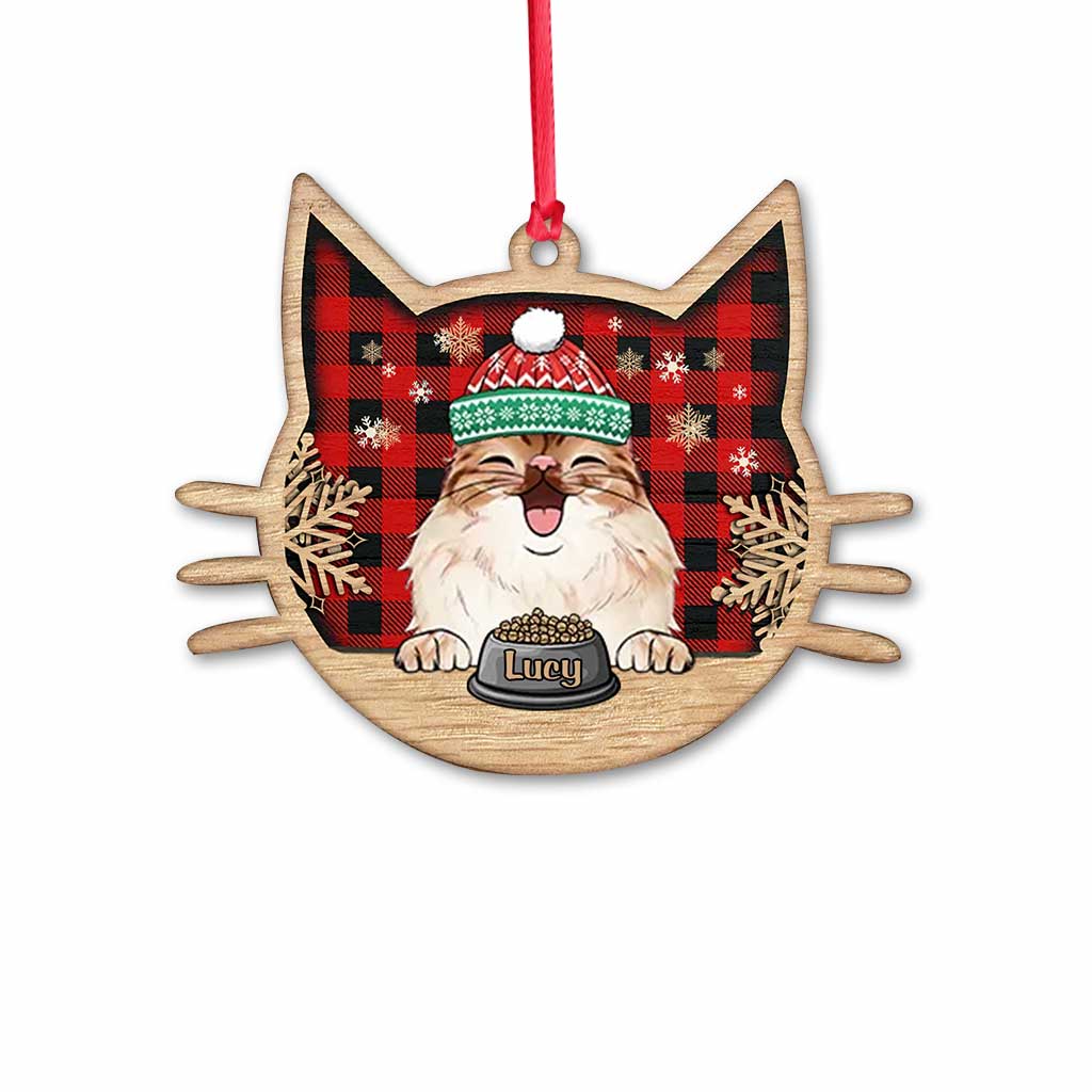 Chat heureux - Ornement de Noël personnalisé en forme de chat (Impression recto verso)