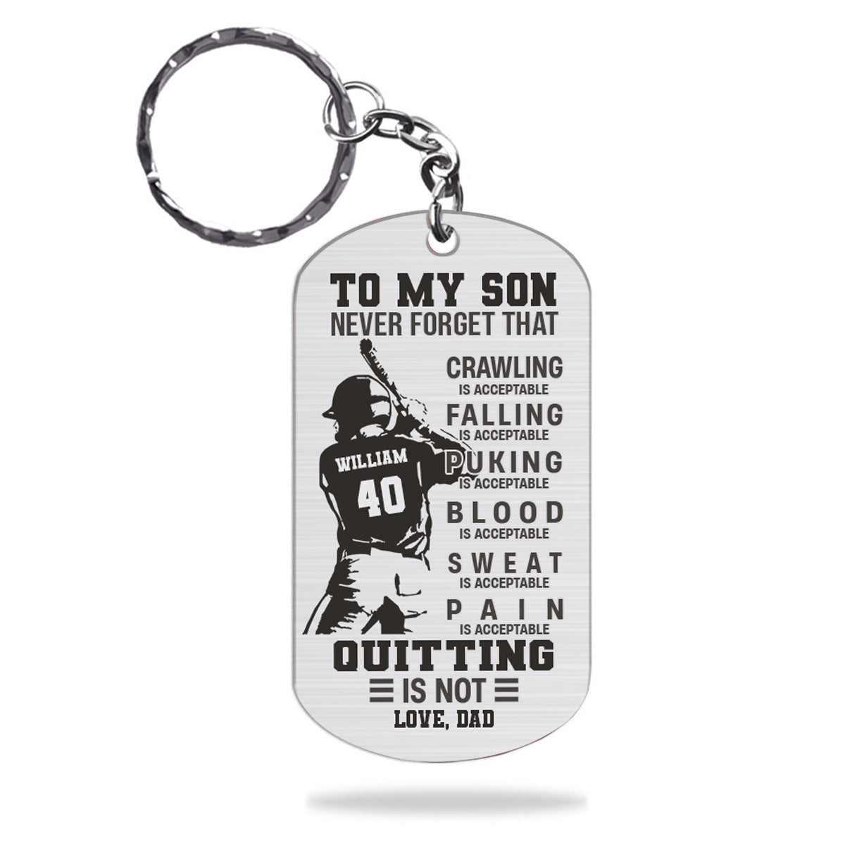 An meinen Sohn: Krabbeln ist okay – Baseball-Geschenk für Sohn, Bruder, Enkel, Papa – Personalisierter Edelstahl-Schlüsselanhänger