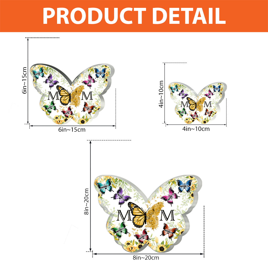 Mother And Children Floral Butterflies - Personalized Gift For Mother Custom Shaped Acrylic Plaque