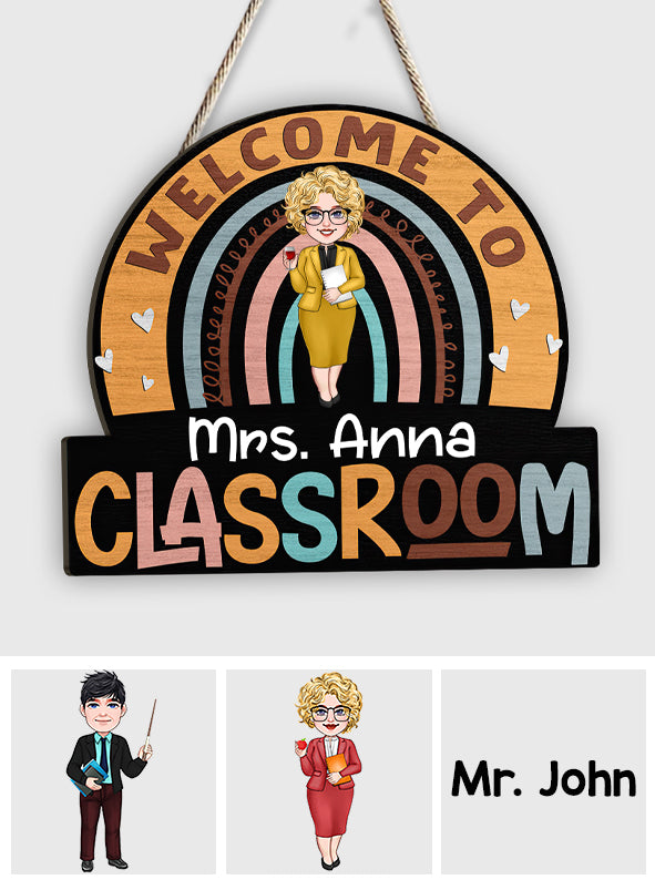 Willkommen im Klassenzimmer – personalisiertes Lehrerschild aus Holz