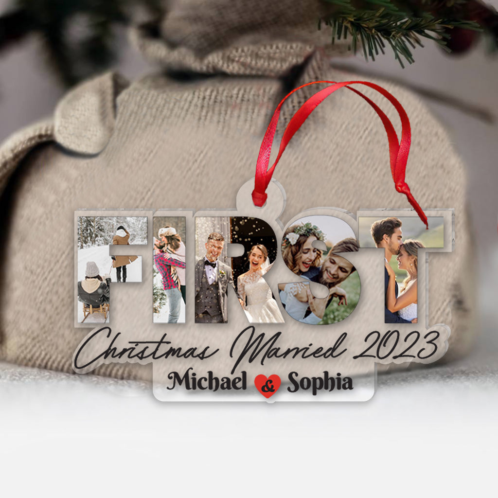 First Christmas Married - gift for husband, wife - Personalized Transparent Ornament
