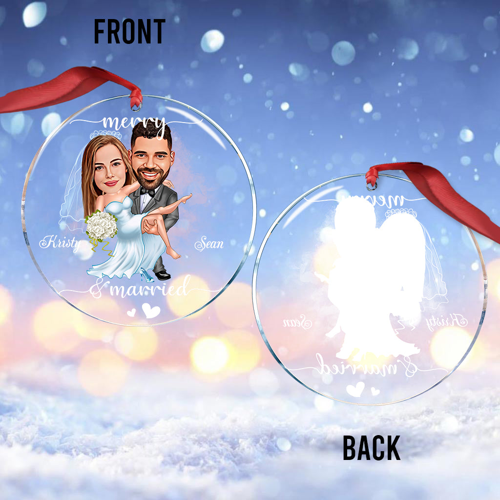 Merry And Married - Personalized Husband And Wife Transparent Ornament