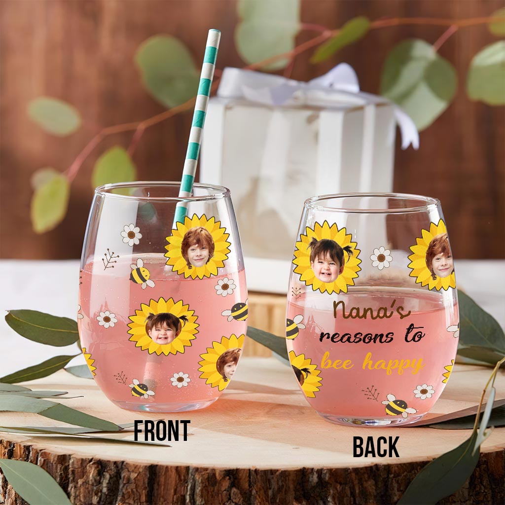 Nana's Reasons - Gift for grandma, mom, grandpa, dad - Personalized All Over Wine Glass