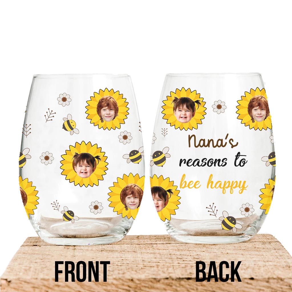 Nana's Reasons - Gift for grandma, mom, grandpa, dad - Personalized All Over Wine Glass