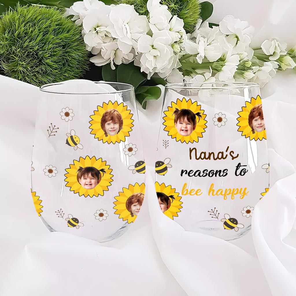 Nana's Reasons - Gift for grandma, mom, grandpa, dad - Personalized All Over Wine Glass