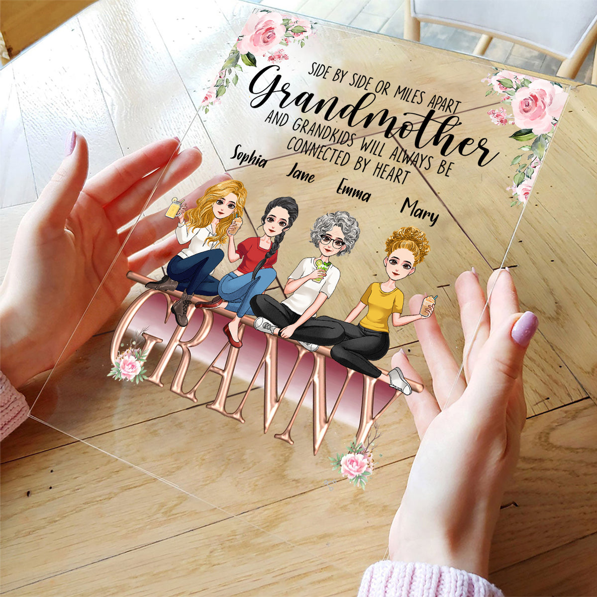 Grandmother And Grandkids - Personalized Mother's Day Grandma Transparent Acrylic Plaque
