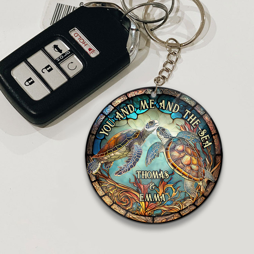 Colorful Turtle Couple - Personalized Turtle Keychain