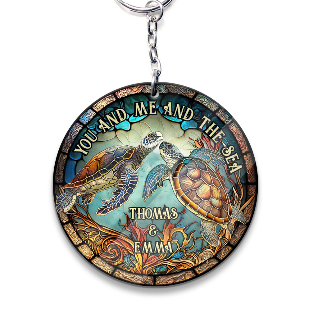 Colorful Turtle Couple - Personalized Turtle Keychain