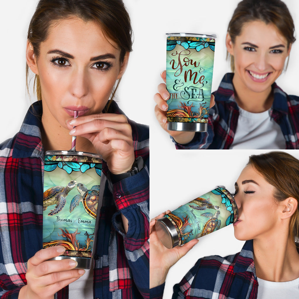 Colorful Turtle Couple - Personalized Turtle Tumbler