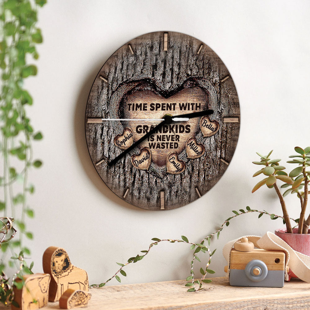 Time Spent With Grandkids Is Never Wasted - Personalized Grandma Wall Clock