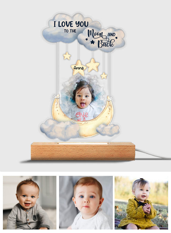 I Love You To The Moon And Back - Personalized Family Shaped Plaque Light Base