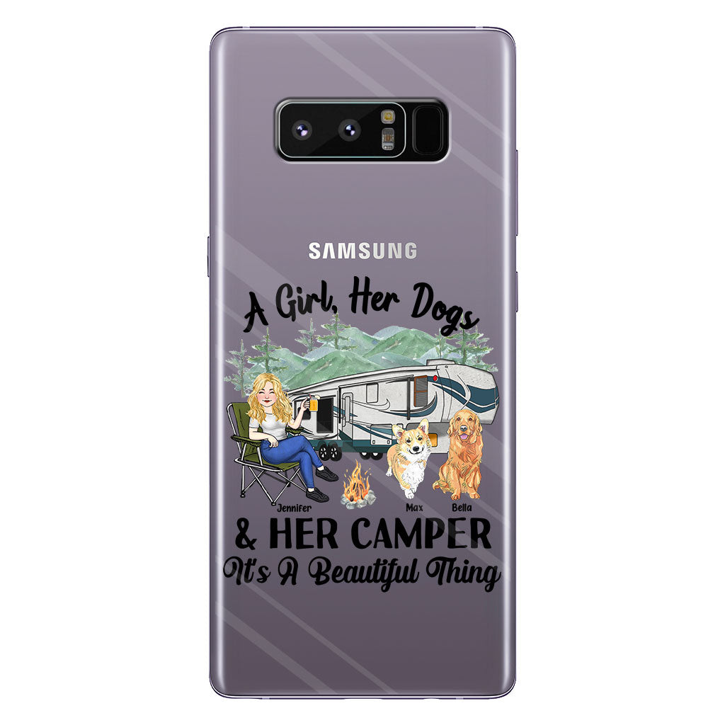 A Girl Her Dog And Her Camper - Camping gift for dog lover - Personalized Clear Phone Case