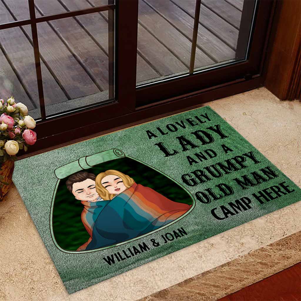 A Lovely Lady Grumpy Old Man Camp Here - Personalized Couple Camping Doormat