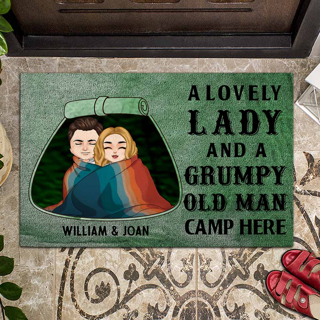 A Lovely Lady Grumpy Old Man Camp Here - Personalized Couple Camping Doormat