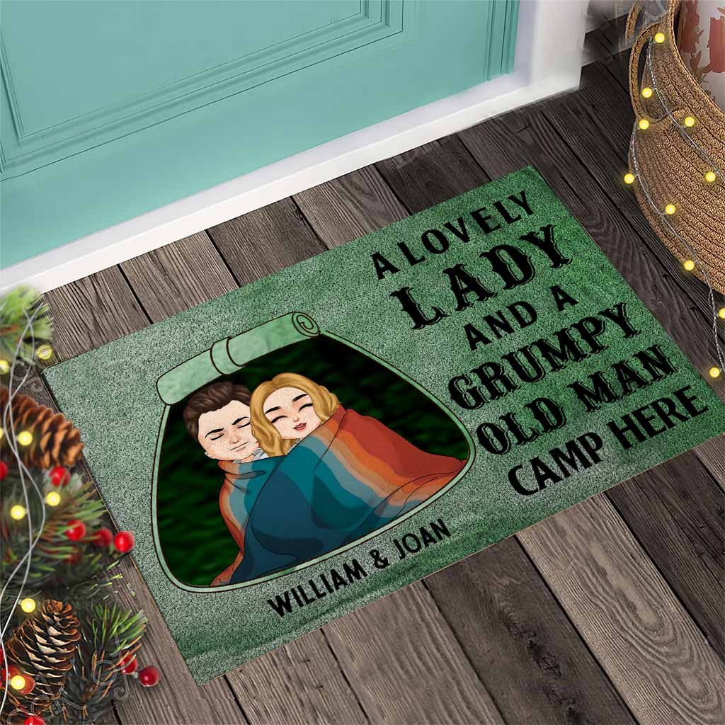 A Lovely Lady Grumpy Old Man Camp Here - Personalized Couple Camping Doormat