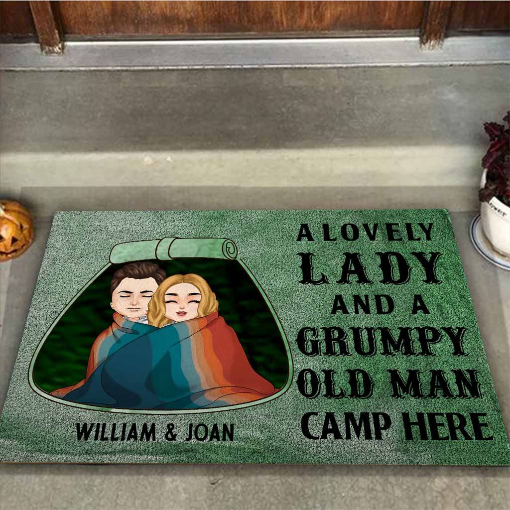 A Lovely Lady Grumpy Old Man Camp Here - Personalized Couple Camping Doormat