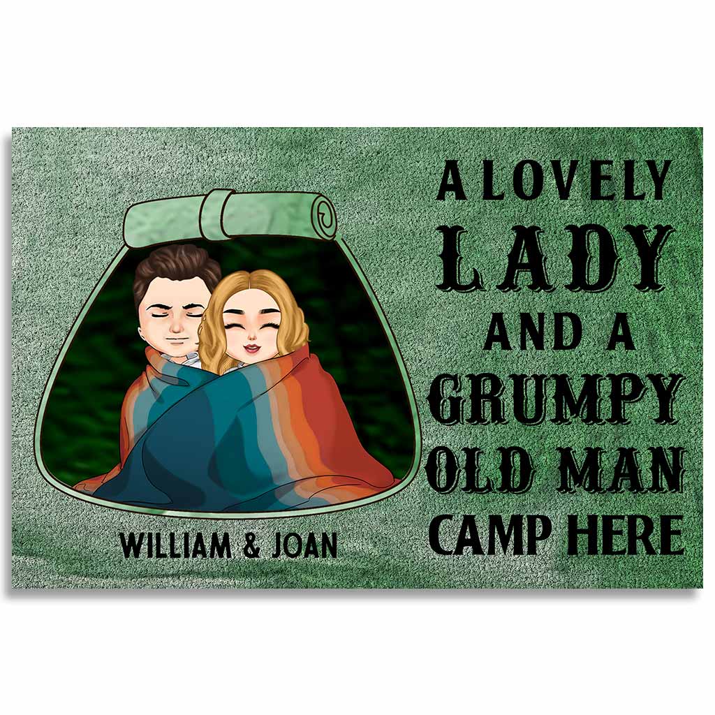 A Lovely Lady Grumpy Old Man Camp Here - Personalized Couple Camping Doormat