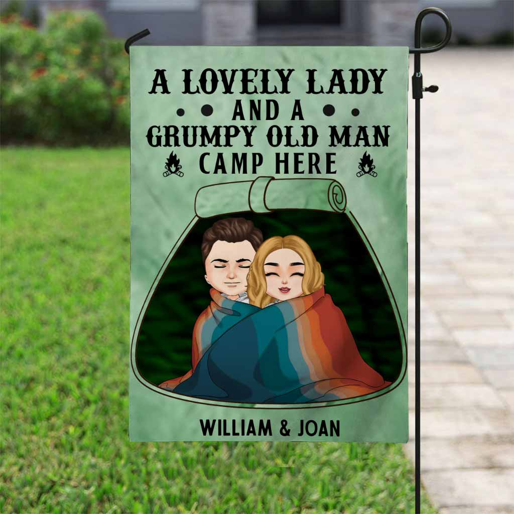 A Lovely Lady Grumpy Old Man Camp Here - Personalized Couple Garden Flag