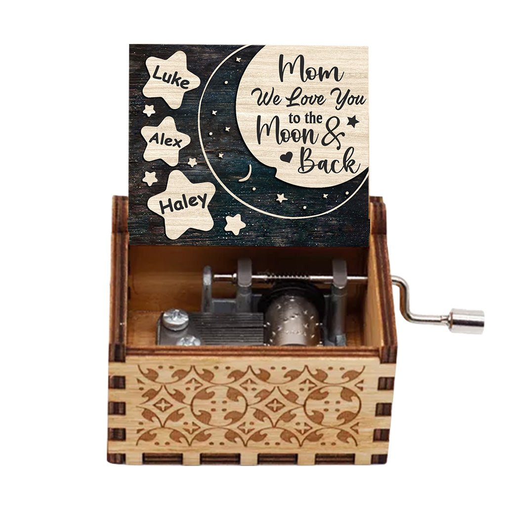 I Love You To The Moon And Back - Gift for mom, grandma, dad, grandpa - Personalized Hand Crank Music Box
