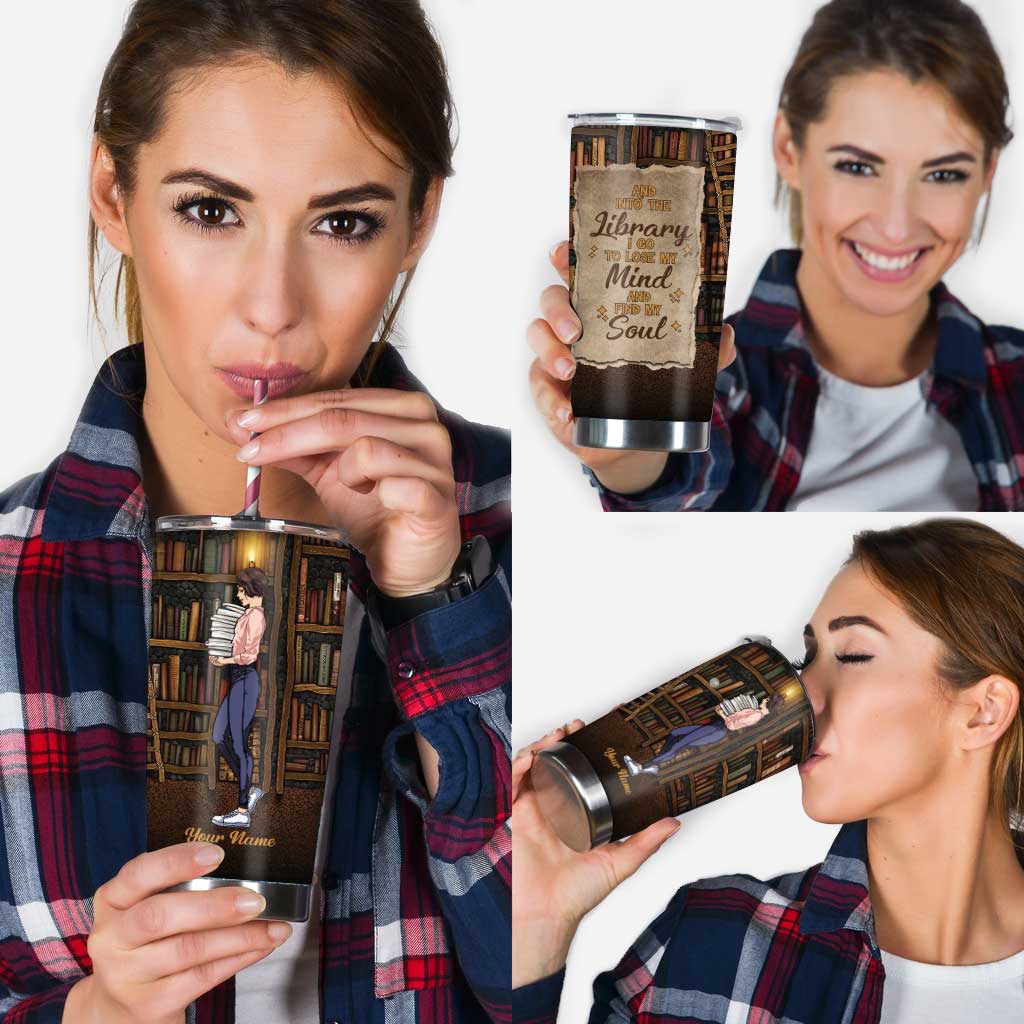 And Into The Library I Go - Personalized Book Tumbler