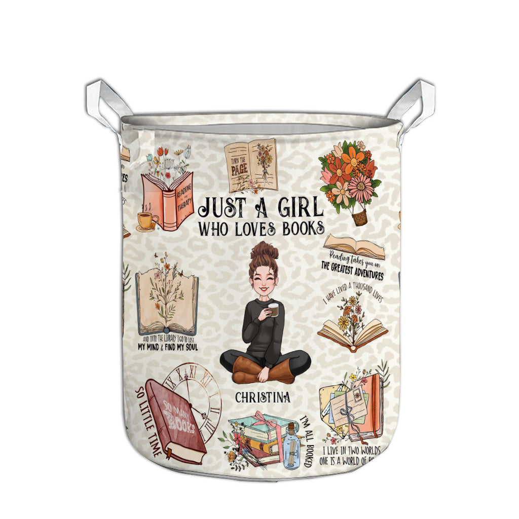 Panier de rangement de livres personnalisé « Juste une fille qui aime les livres »