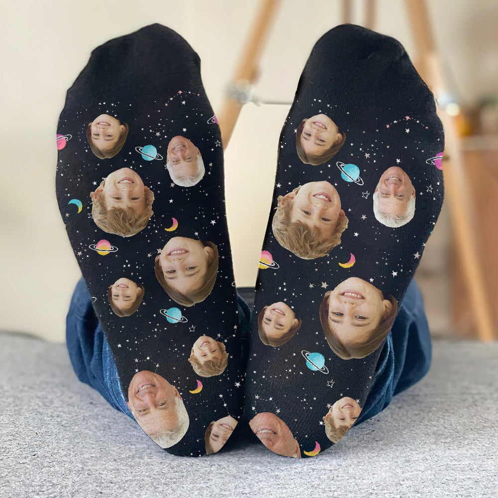 Custom Face Galaxy - Personalized Grandpa Socks
