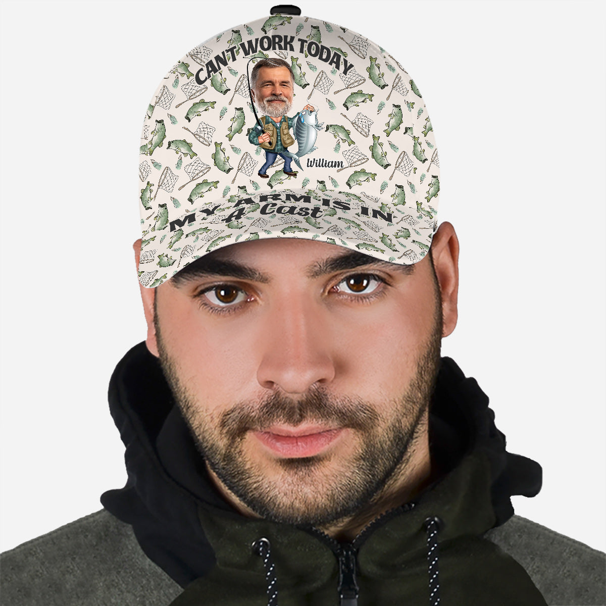 Can't Work Today My Arm Is In A Cast - Personalized Fishing Classic Cap