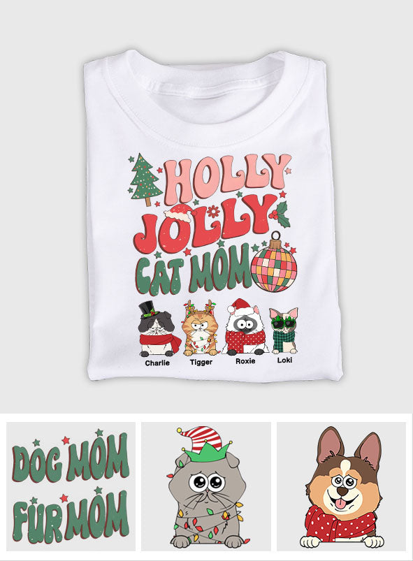 Fröhliche Katzen- und Hundemama – personalisiertes Katzen-T-Shirt und Hoodie