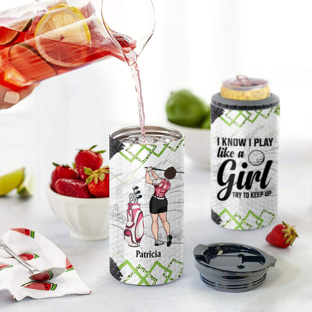 Golf Instruction - Golf gift for her, girlfriend, wife, daughter - Personalized Can Cooler