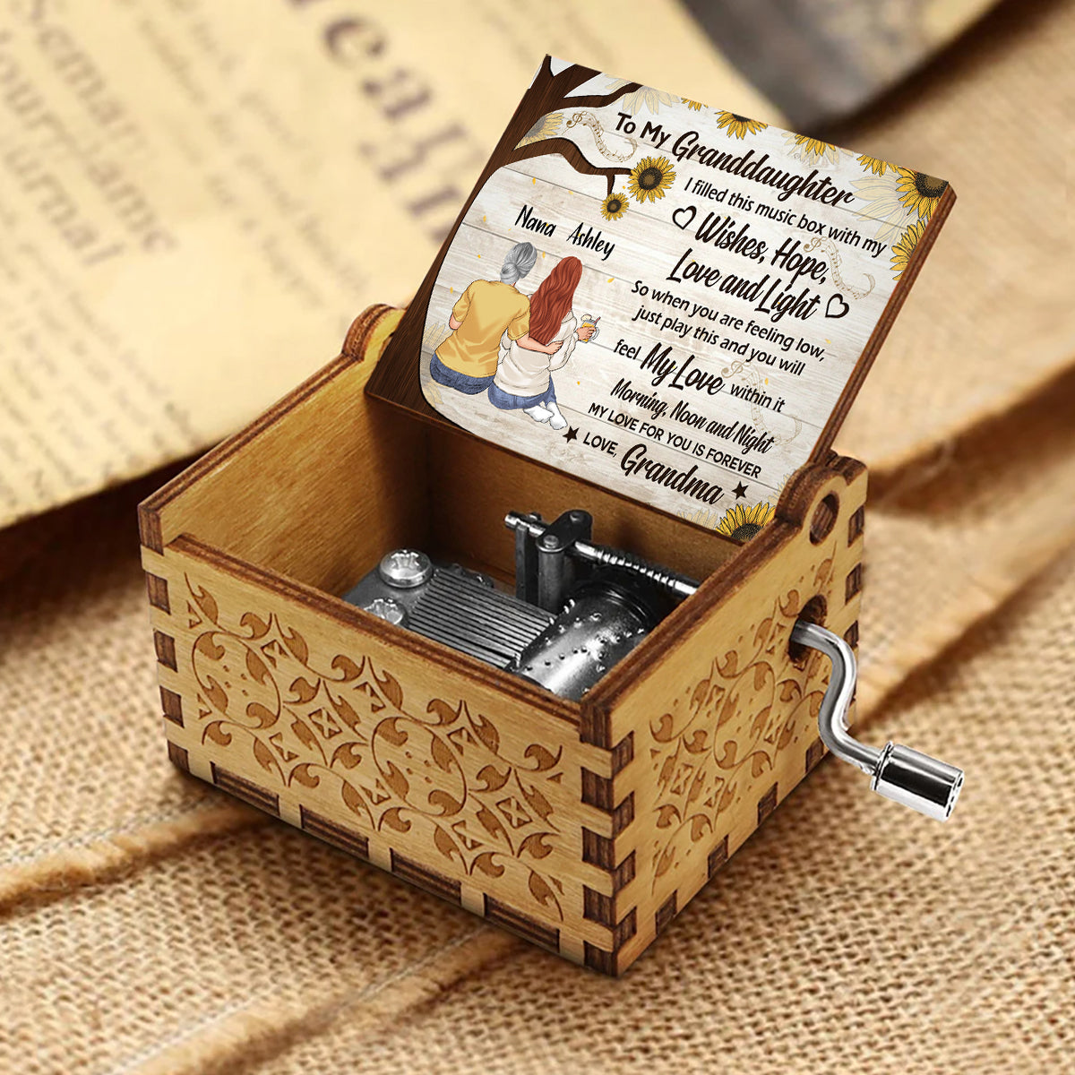 To My Granddaughter - Gift for grandma, mom, daughter, granddaughter - Personalized Hand Crank Music Box