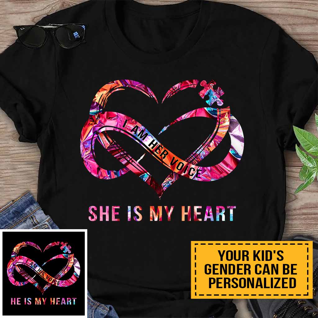 Je suis sa voix, il est mon cœur - T-shirt et sweat à capuche personnalisés pour la sensibilisation à l'autisme
