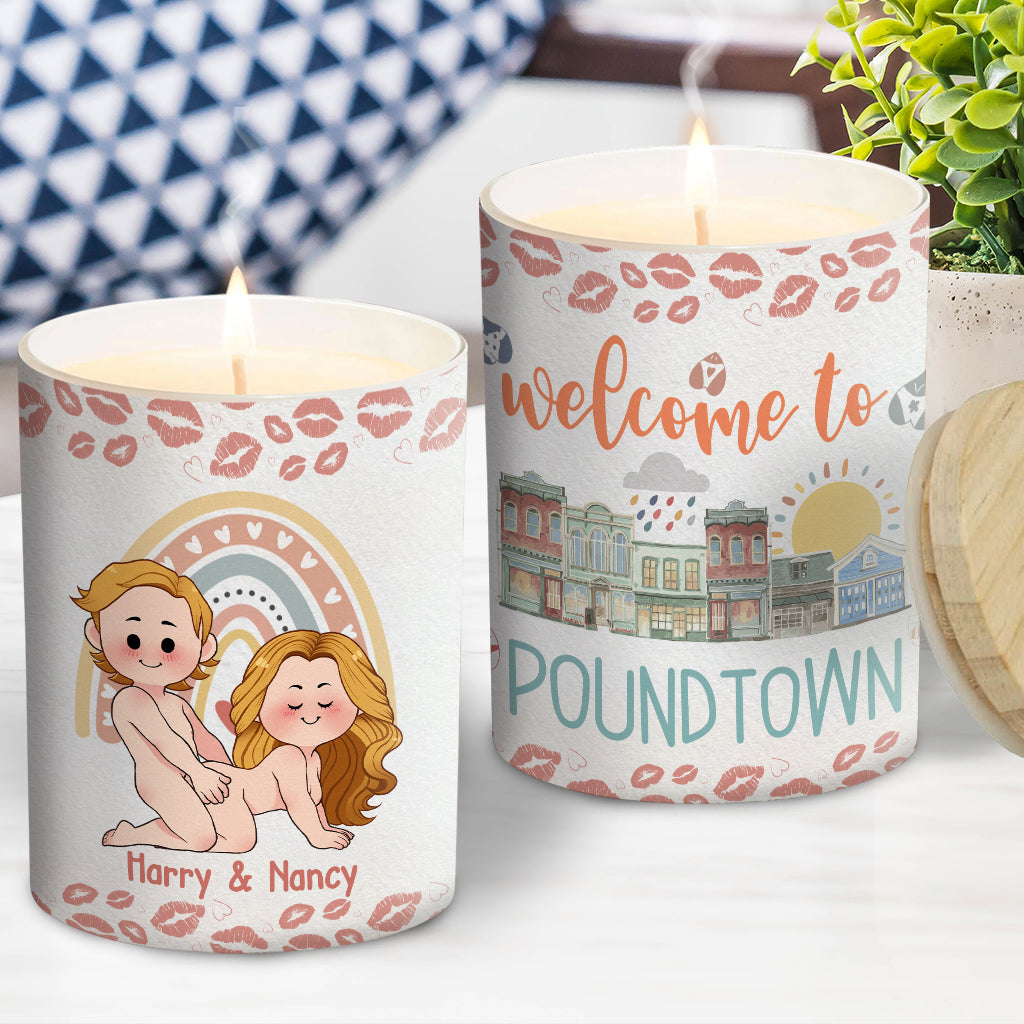 Welcome To The Poundtown Inappropriate Adult - Personalized Couple Candle With Wooden Lid