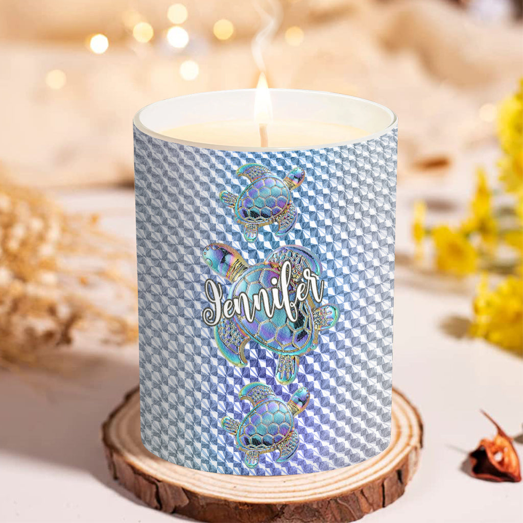 Salty Lil Beach - Personalized Turtle Candle With Wooden Lid