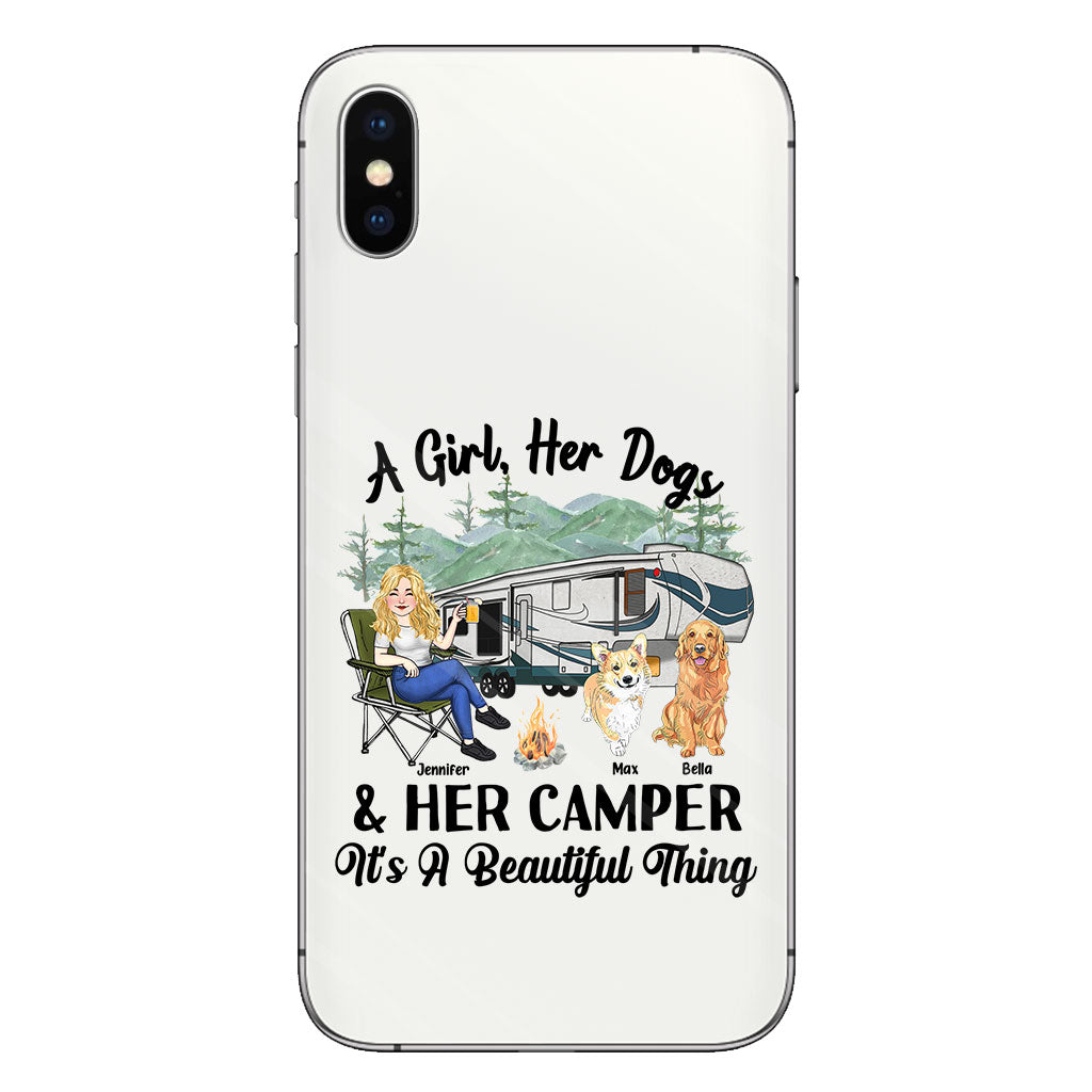 A Girl Her Dog And Her Camper - Camping gift for dog lover - Personalized Clear Phone Case