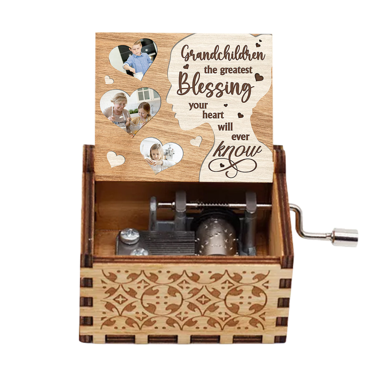 Le plus beau cadeau - Boîte à musique à manivelle personnalisée pour grand-mère ou maman