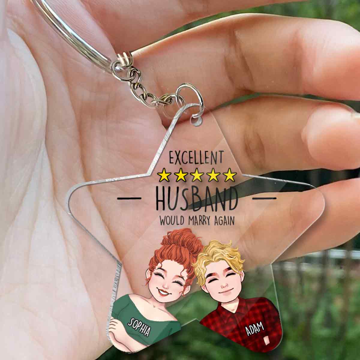 Excellent Husband Wife Five Stars - Personalized Husband And Wife Transparent Keychain