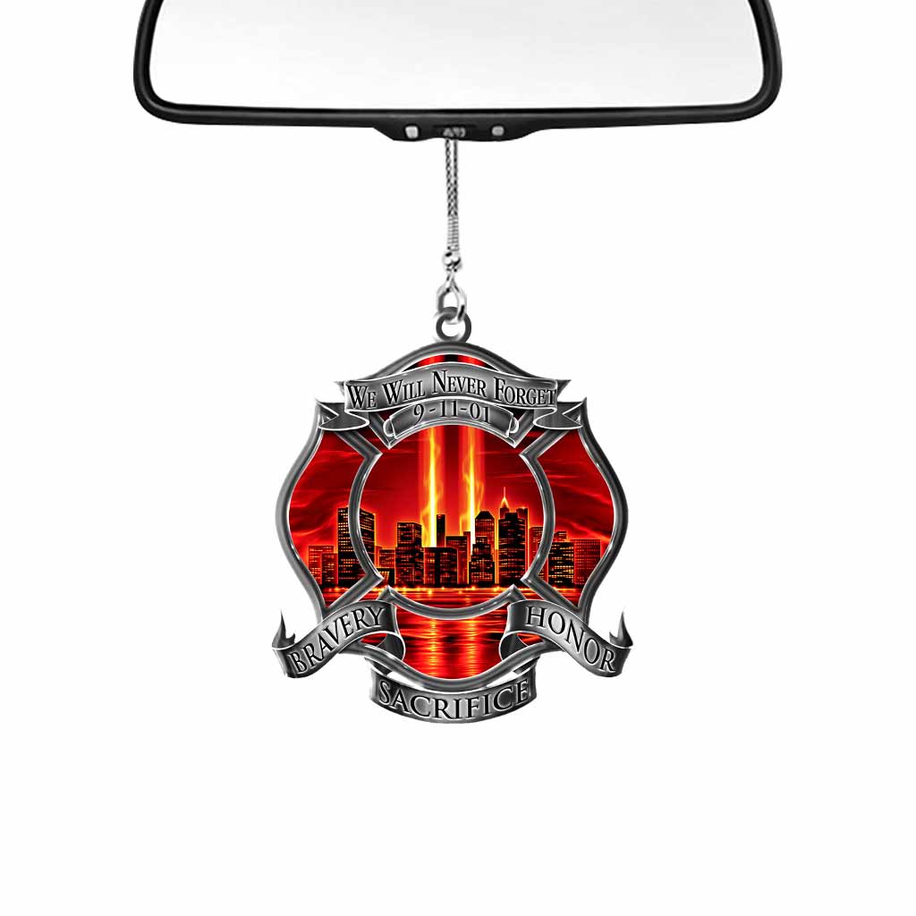 Wir werden es niemals vergessen – Feuerwehrmann-Autoanhänger (beidseitig)