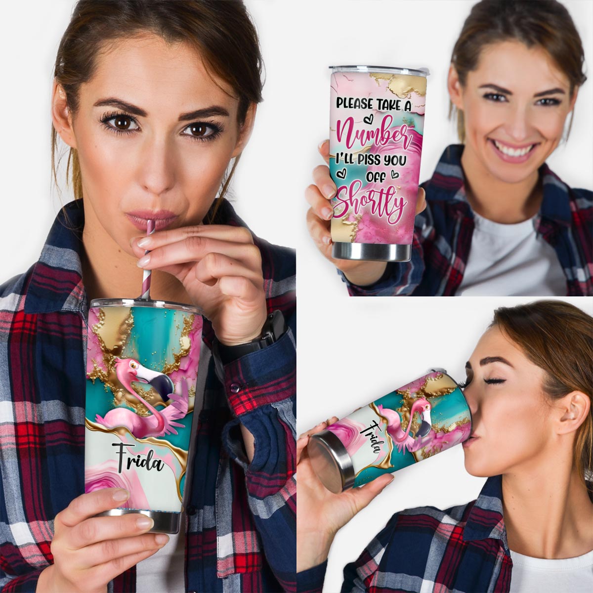 Please Take A Number - Personalized Flamingo Tumbler